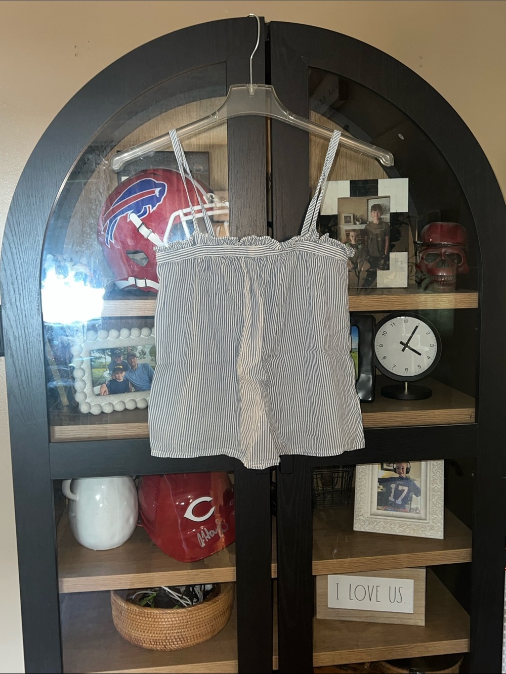 Madewell Navy and White Striped Ruffle-Trim Cami EUC XXS